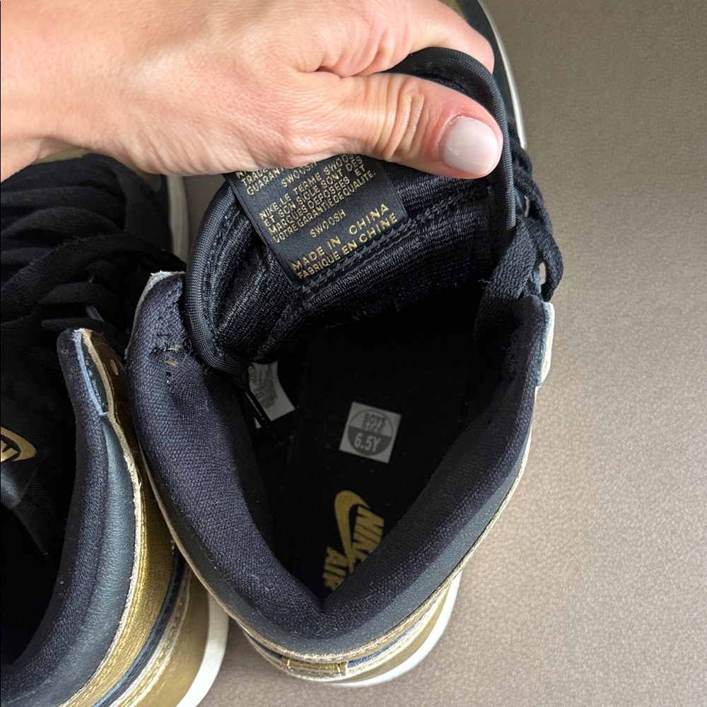 Jordan 1s Black and Gold High-Top Sneakers - Picture 7 of 7